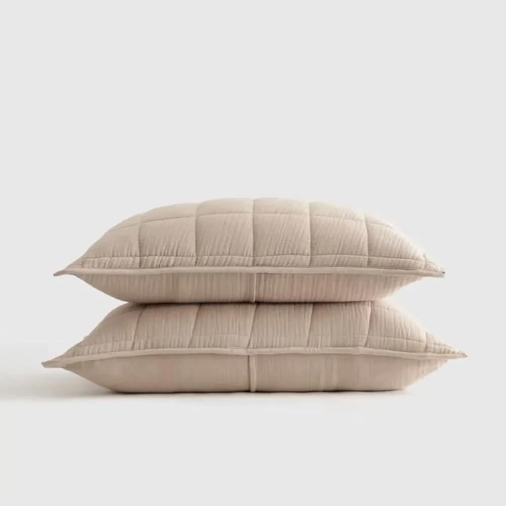 QUINCE Organic Cotton Gauze Box Quilt Sham Set KING in Dune
